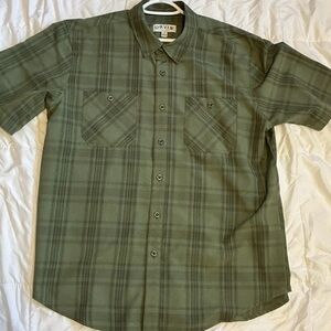 Orvis Men’s Short Sleeve Tech Check Shirt Green Plaid Button Up Size Large